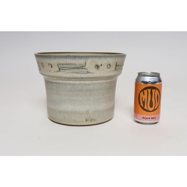 Ceramic Vintage Pale Blue Matte Glazed Incised Ceramic Planter by Deanna Nichols For Sale - Image 7 of 16