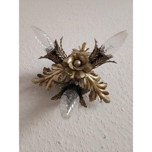 Vintage Florentine Floral Hand-Forged Silver-Plated 3-Light Flush Mount from Banci Firenze, Italy, Florence 1960s, Set of 5 For Sale - Image 13 of 18