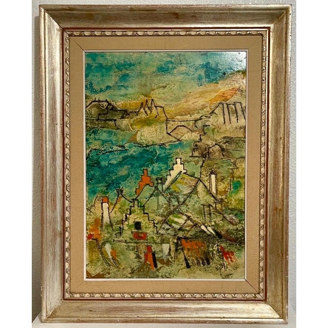 Dark Green Lazzaro Donati, Italian Modernist Surrealist Architecture Landscape Oil Painting Lazzaro Donati For Sale - Image 8 of 8
