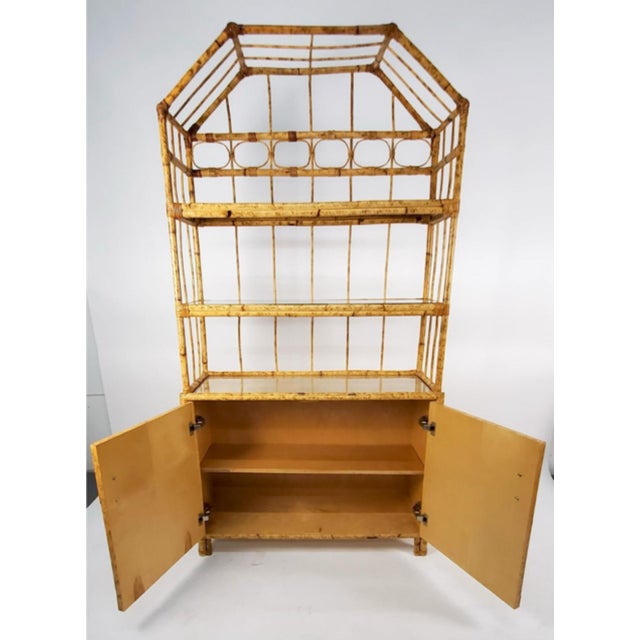Asian Vintage Rattan and Bamboo Étagère/Display Cabinet With Glass Shelves and Cane Base For Sale - Image 3 of 4