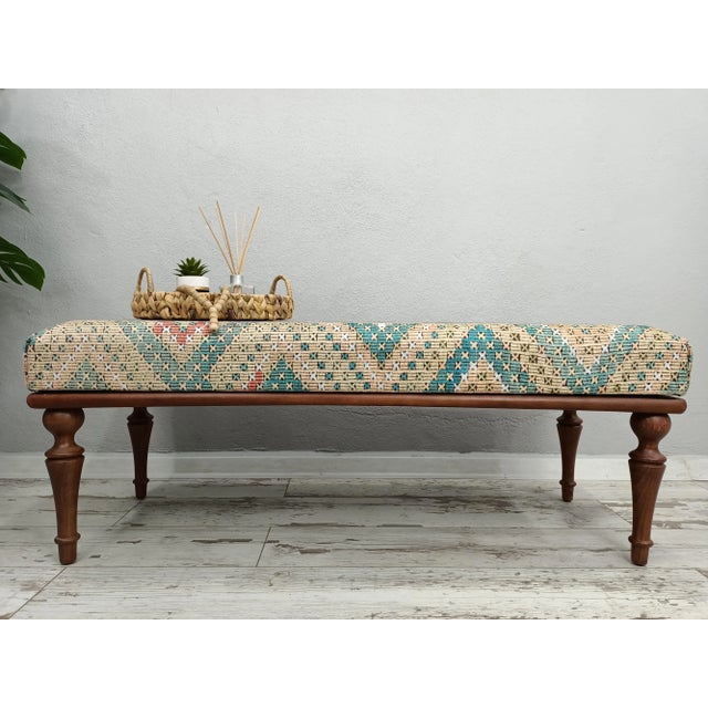 Details SIZE: 18X18X48 Inches ( with legs ) - 45x45x120 cm TYPE: Handmade Ottoman Bench CONDITION: is good. CONSTRUCT: It...