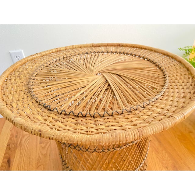 1960s Mid-Century Woven Rattan Round Side Table For Sale In Seattle - Image 6 of 9