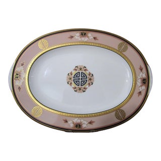 Vintage Noritake Commemoration Medium Platter Peach Floral Art Deco Style Retired For Sale