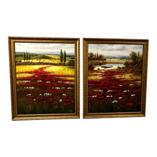 C. Giliano Grand-Scale Italian Countryside Oil Paintings – Pair For Sale