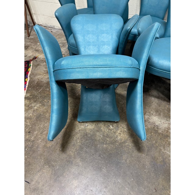 Blue Post Modern Wing Dining Chairs - Set of 6 For Sale - Image 8 of 11