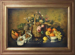Maximilian Ciccone, Italian Still Life of Flowers & Fruit, Oil on Canvas, Framed