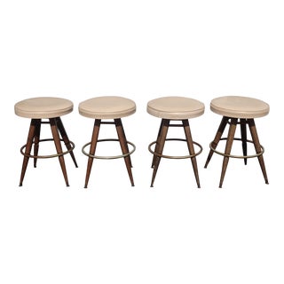 Set of Four Mid Century Modern Tan Swivel Counter Stools Bars Stools For Sale