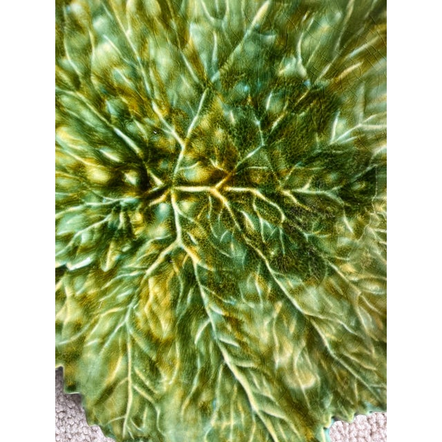 1970s Vintage French Majolica Leaf Plate For Sale - Image 5 of 9