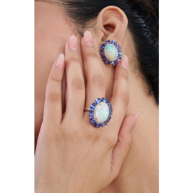 18k Gold Vintage 10.96 Carat Cocktail Ring Size 5 - Fire Opal & Royal Blue Sapphires For Sale - Image 9 of 18