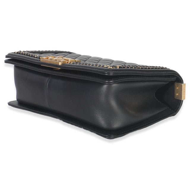Animal Skin Black Quilted Calfskin Interwoven Chain Top Handle Boy Bag For Sale - Image 7 of 9