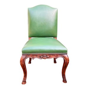 Mid 19th Century Louis XV Green Leather and Brass Nailhead Trim Side Chair