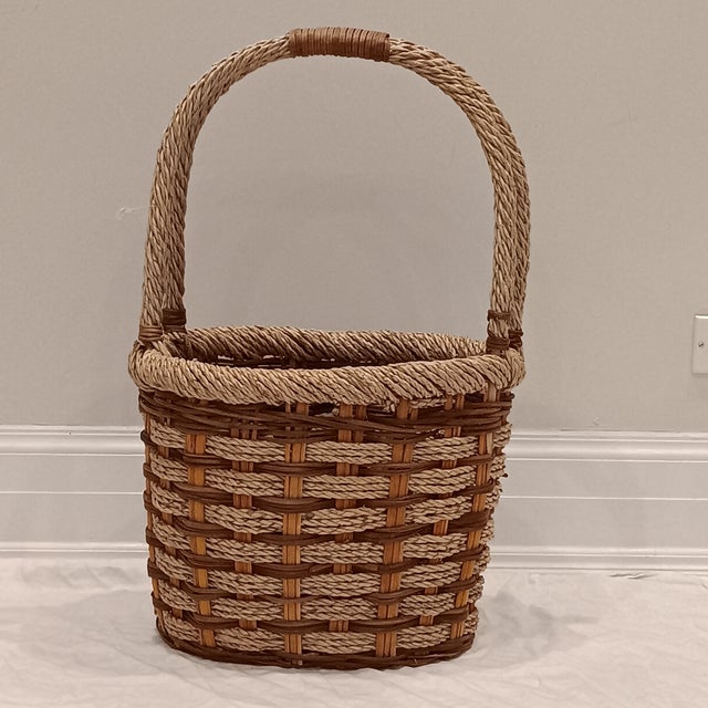 Vintage French Style Hand Woven Market Wicker Basket With Handles For Sale - Image 12 of 12