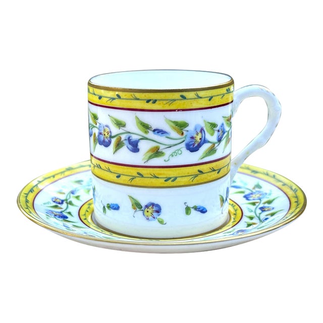 1980s Tiffany & Co. Le Tallec Morning Glory Demitasse Cup & Saucer For Sale