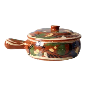 Vintage Mexican Redware Covered Bowl With Handle