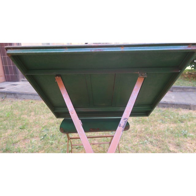 Mid-Century Distressed Painted Iron Garden Table and Chairs, Set of 3 For Sale - Image 11 of 17