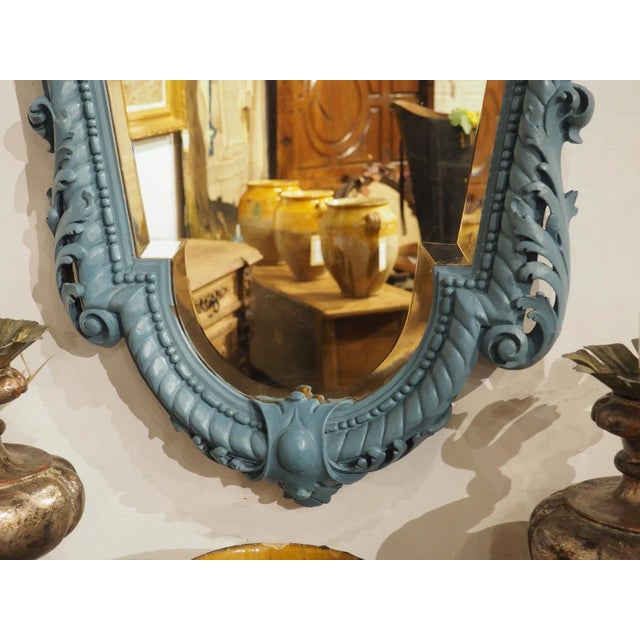 Large French Blue Painted Napoleon III Beveled Wall Mirror, Circa 1850 For Sale - Image 12 of 12