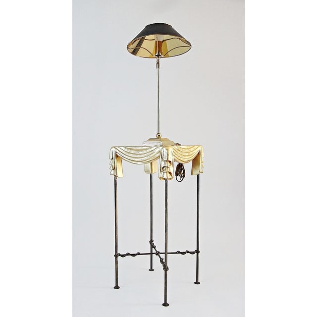 Side Table and Table Lamp in Wrought Iron and Brass, 1990s, Set of 2 For Sale - Image 3 of 12