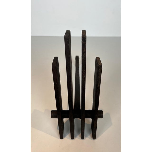Modernist Steel Andirons. French Work. Circa 1970 - a Pair For Sale - Image 12 of 12