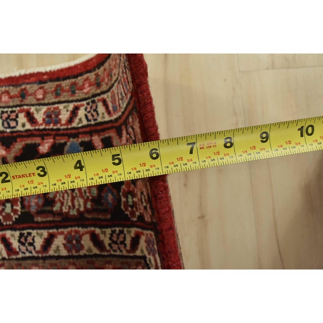 Hamedan Rug 6’10” X 10’2” Red Wool Vintage Traditional Hand-Knotted Carpet For Sale - Image 13 of 15