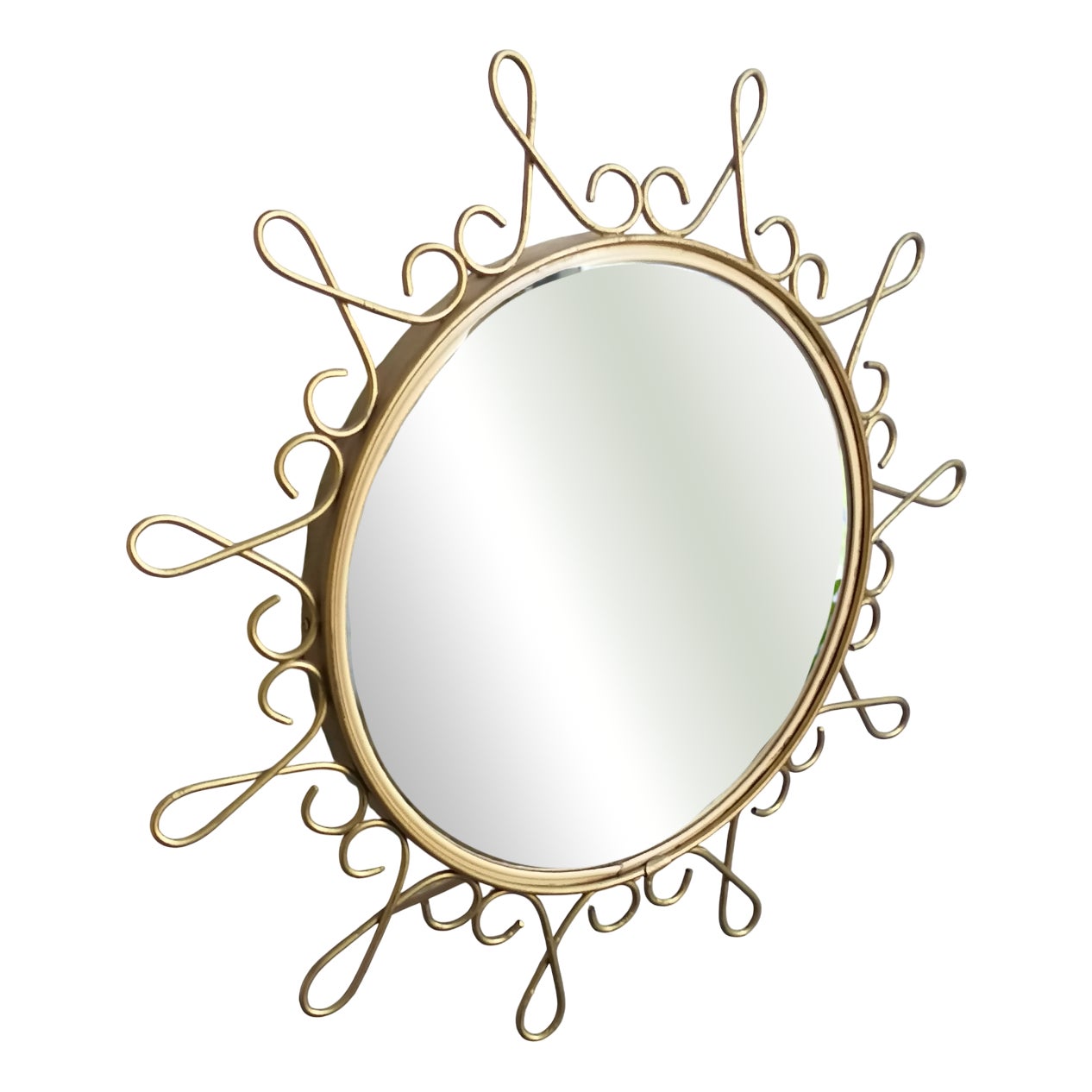 Vintage Gold Metal Butler Mirror with Convex Sunburst Effect, 1970s ...