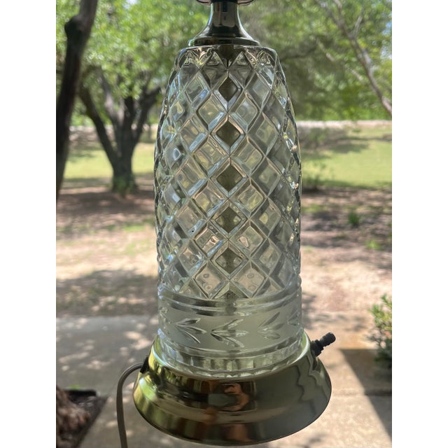 Transparent 1980s Vintage Pair of Leviton 3-Way Cut Glass Crystal Gold Tone Table Lamps For Sale - Image 8 of 12