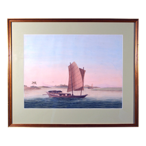 Circa 1800 Chinese Sampan Watercolor Painting on Paper
