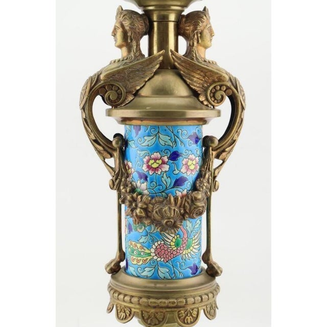 Late 19th Century Antique 19th Century French Longwy Enameled Lamp Base With Ormolu Mounts For Sale - Image 5 of 11