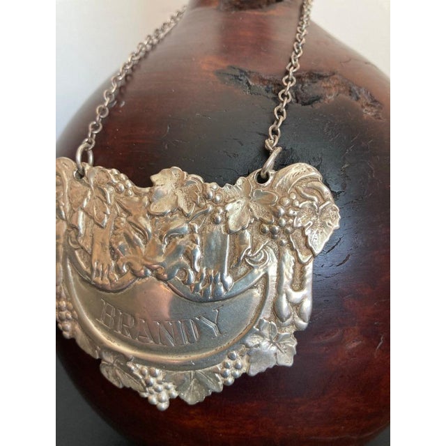 English Sterling Silver Brandy Carafe Label with Chain For Sale - Image 11 of 12