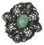Vintage 1960s Victorian Revival Filigree Floral Brooch Green Cabochon Statement Pin For Sale
