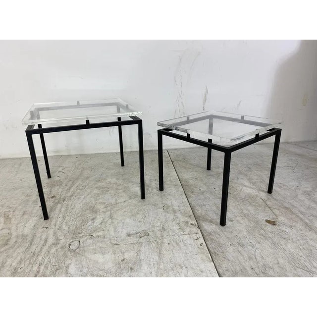 Vintage Modernist Acrylic Glass and Steel Side Tables, 1980s, Set of 2 For Sale - Image 9 of 11