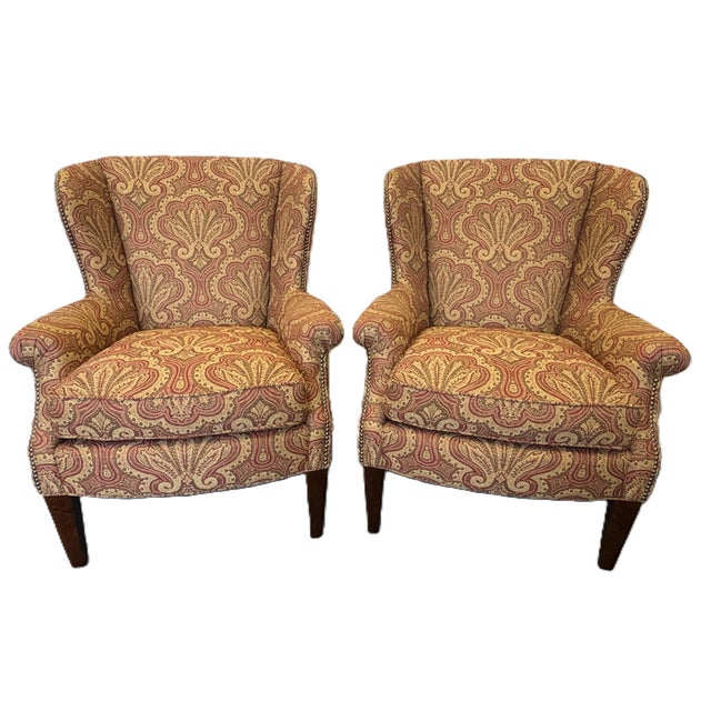 Lexington Home Brands Wing Chairs With Nailhead Trim - A Pair For Sale - Image 9 of 18