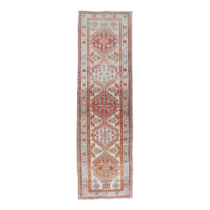 Antique Hand-Knotted Sarab Runner With Sub-Geometric Design in Red, Blue & Ivory 3'0 X 10'5