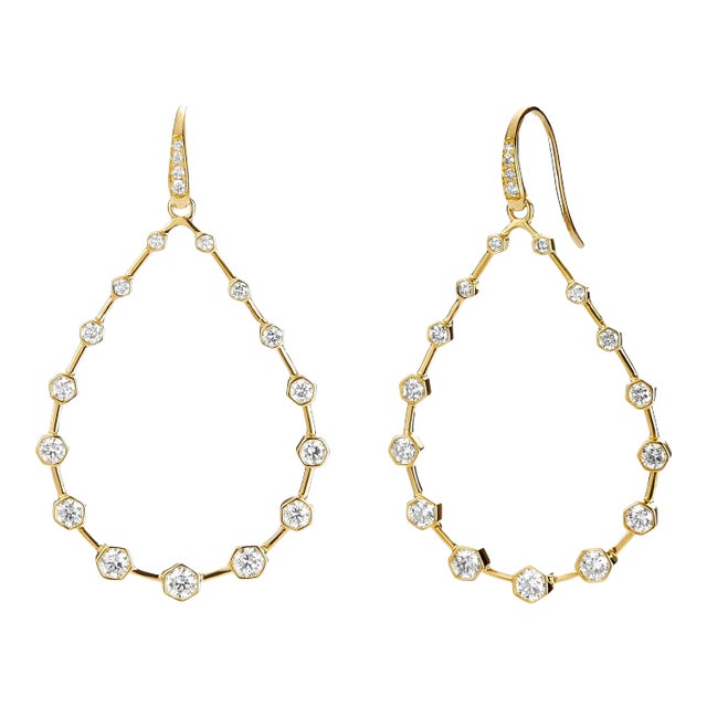 Syna Yellow Gold Large Hex Earrings with Diamonds, a Pair For Sale