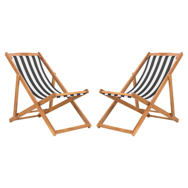 Loren Foldable Sling Chair in Natural & Black & White - a Pair For Sale - Image 11 of 11