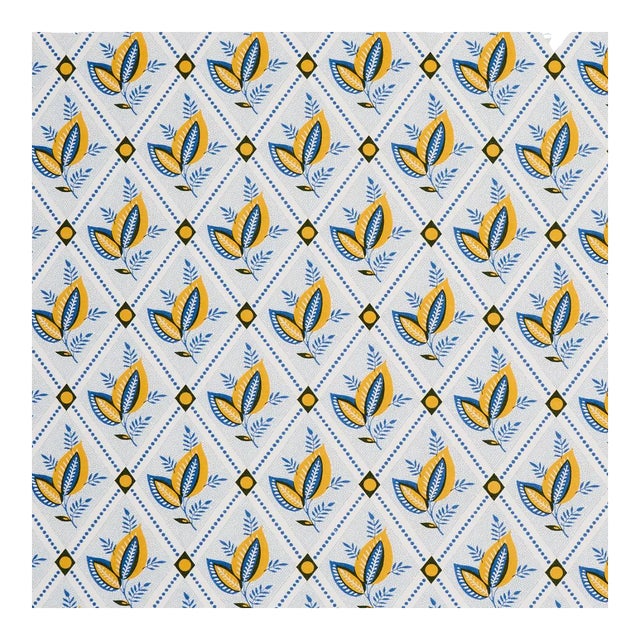 Sample - Schumacher Basile Trellis Fabric in Yellow & Blue For Sale