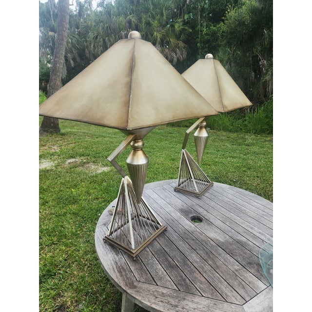 1950s Mid-Century Modern Atomic Brutalist Majestic Lamp Set ~ Original Fiberglass Shades For Sale - Image 14 of 18