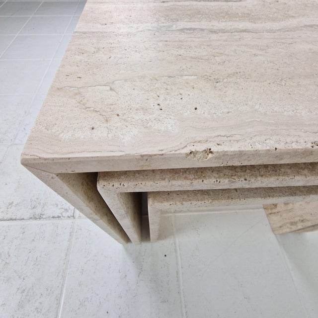 Italian Grooved Travertine Nesting Tables, 1980s, Set of 3 For Sale - Image 11 of 18