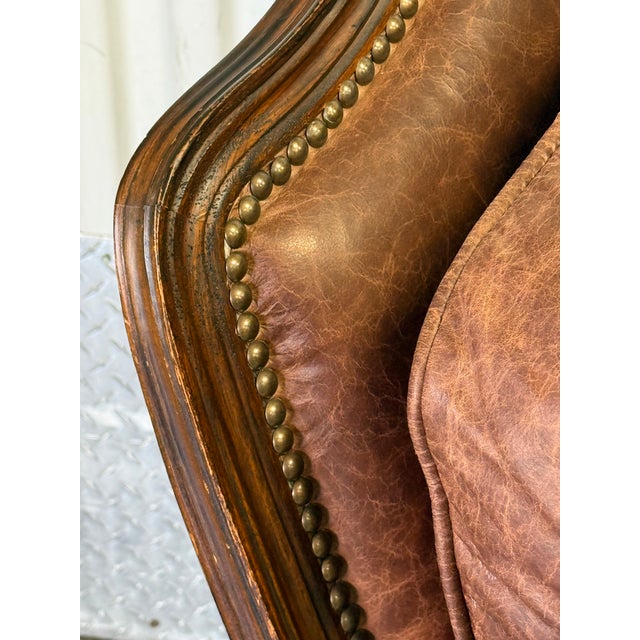 Late 20th Century Old Hickory Tannery Leather Upholstered Bergere Chair For Sale - Image 9 of 12