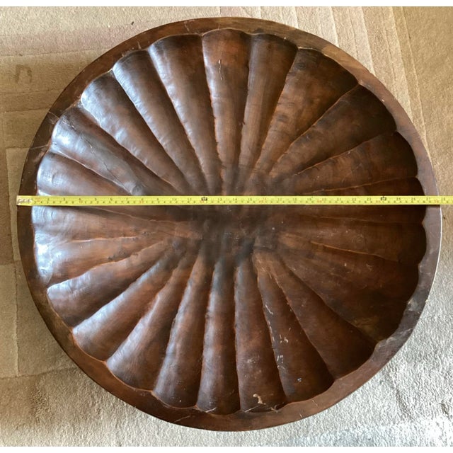 Rustic Massive Vintage Hand-Carved Wooden Bowl – 27” Wide, 36 Lb Rustic Statement Piece For Sale - Image 3 of 11