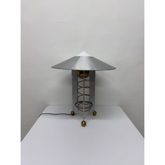 Kovacs Robert Sonneman Modernist Aluminum and Brass Table Lamp for Kovacs, 1990 For Sale - Image 4 of 17