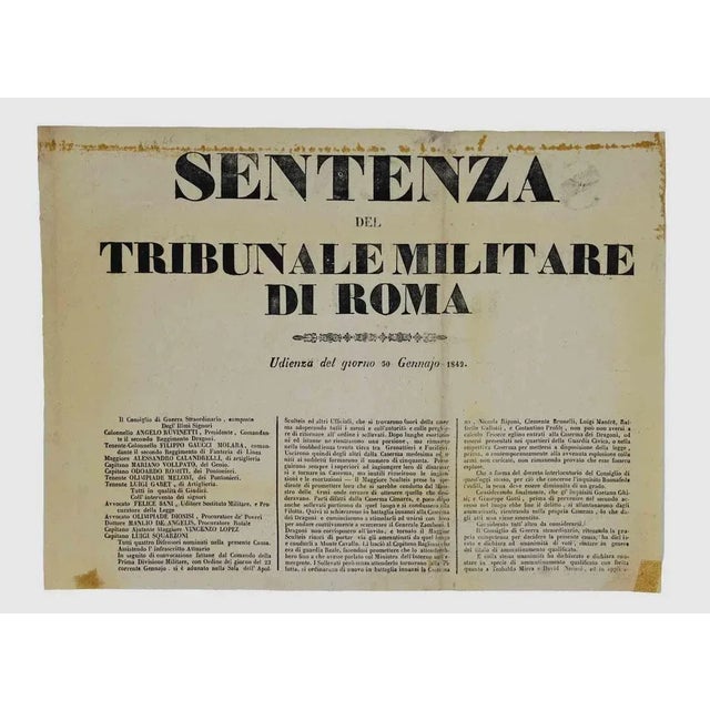 Publication of the Judgment of the Court of Rome is an original print realized in 1849. Good condition except for some...
