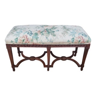 Antique French 19th C Louis XIV Style Carved Mahogany Large Window Bed Bench For Sale