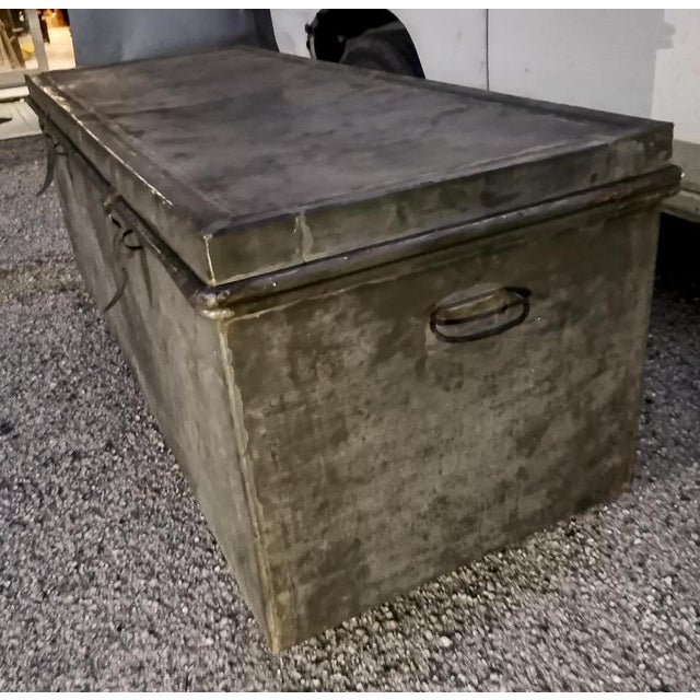 Industrial Vintage Travel Trunk in Iron For Sale - Image 3 of 18