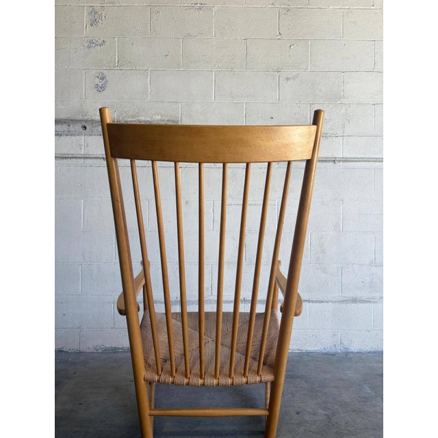 In Style of Hans Wegner FDB Møbler Beechwood High Back Rocking Chair Danish Mid-Century Modern 1960s For Sale - Image 9 of 10