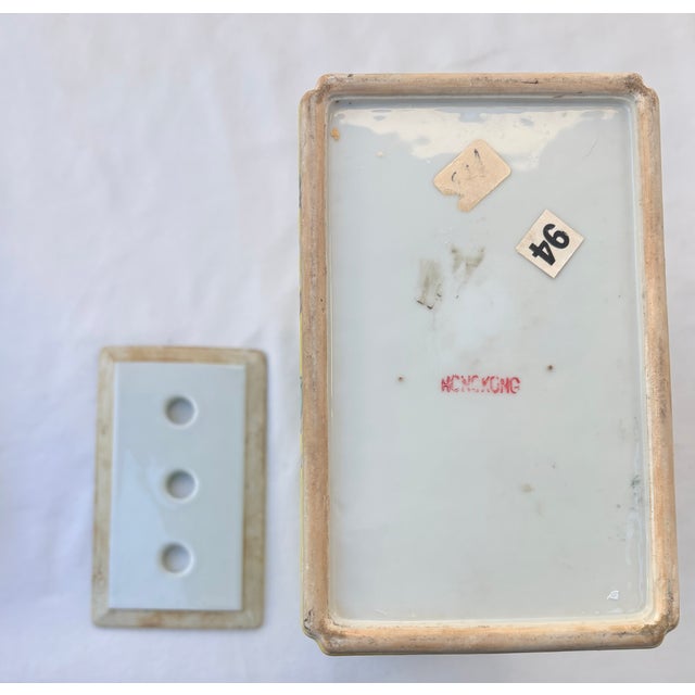 Yellow Yellow Chinoiserie Chinese Export Porcelain Rectangular Vase in the Style of Ralph Lauren Home For Sale - Image 8 of 11