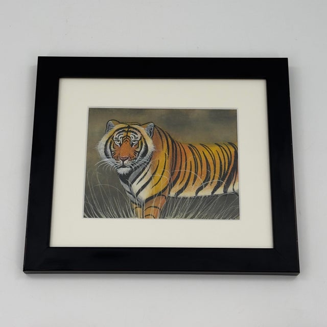 Black Vintage Original Tiger Painting on Fabric Wildlife Textile For Sale - Image 8 of 9