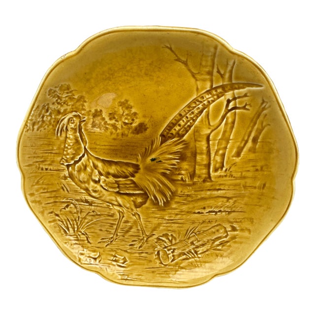 19th Century Majolica Pheasant Plate Choisy Le Roi For Sale