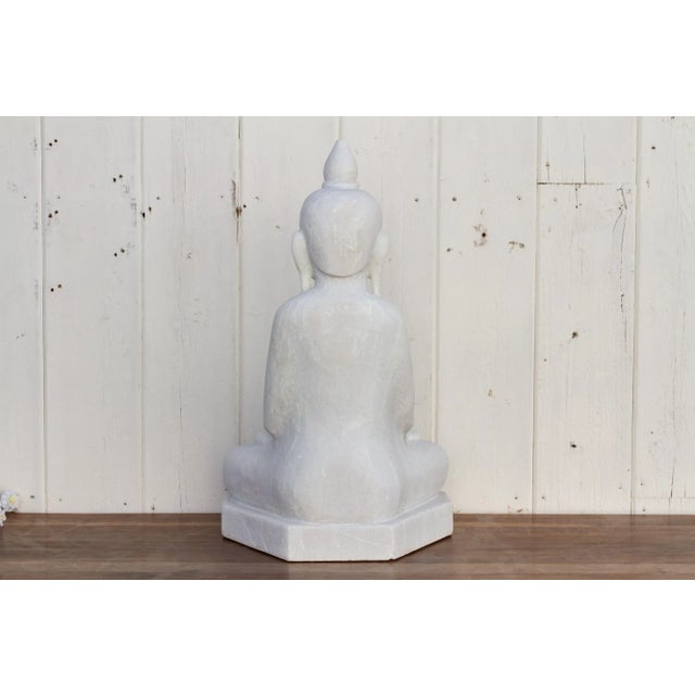 Stone Handcarved Marble Burmese Meditating Buddha For Sale - Image 7 of 10