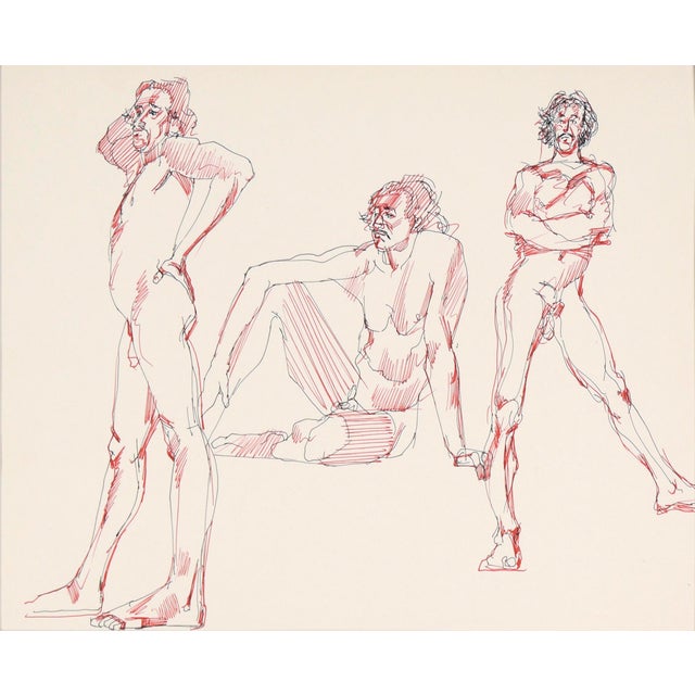 Mid 20th Century Three Poses - Original Male Nude Figurative Drawing on Paper For Sale - Image 5 of 8