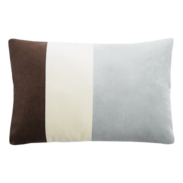 Triple Cushion in Velvet Brown and White Light Blue from Lo Decor For Sale